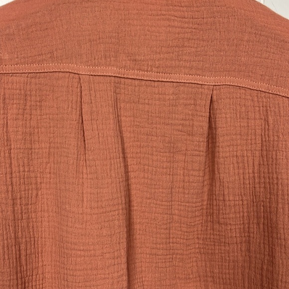 Pink Lily Womens Shirt L Rust Long Sleeves Button Up Raw Seams Pocket Cotton EUC - Picture 10 of 14